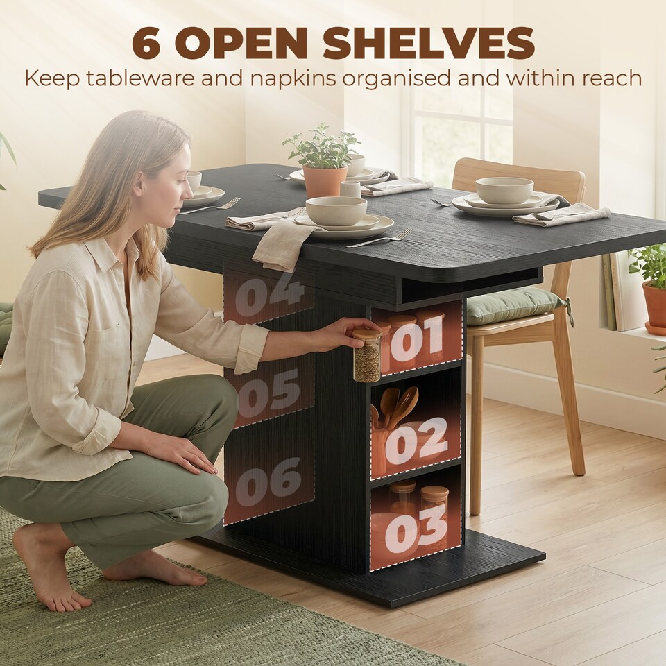 image 1 of HOMCOM Extendable Dining Table for 4-6, Kitchen Table with Shelves