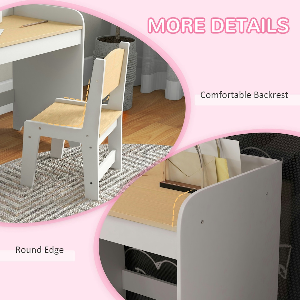 image 1 of ZONEKIZ Kids Desk and Chair Set for Ages 3-6 Years w/ Storage Drawer - White 