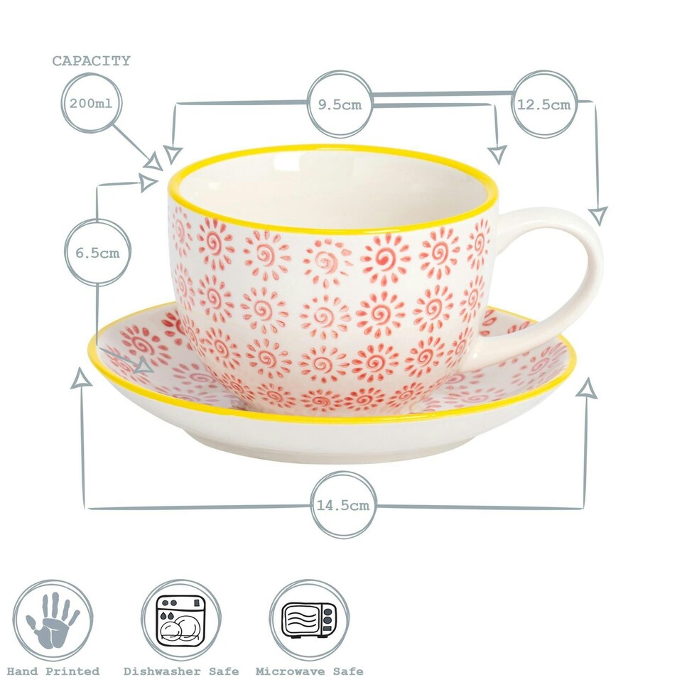 image 1 of Nicola Spring 12 Piece Hand-Printed Cappuccino Cup & Saucer Set - 250ml - Navy