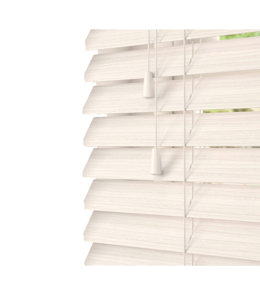 image 1 of 130cm White Oak Faux Wood Venetian Blinds with String (120cm Drop) | White | White