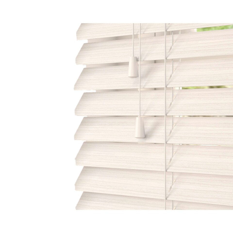 image 1 of 130cm White Oak Faux Wood Venetian Blinds with String (120cm Drop) White | White