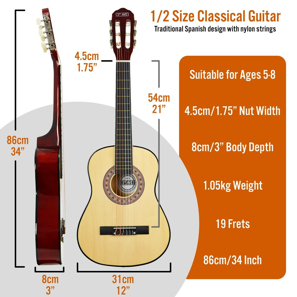 image 1 of 3rd Avenue 1/2 Size Classical Guitar Pack Pink