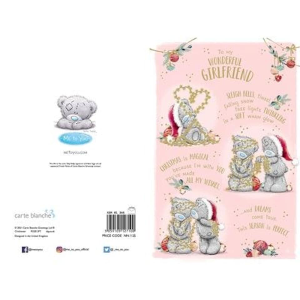 image 1 of Bear with Tinsel Verse Girlfriend Christmas Card