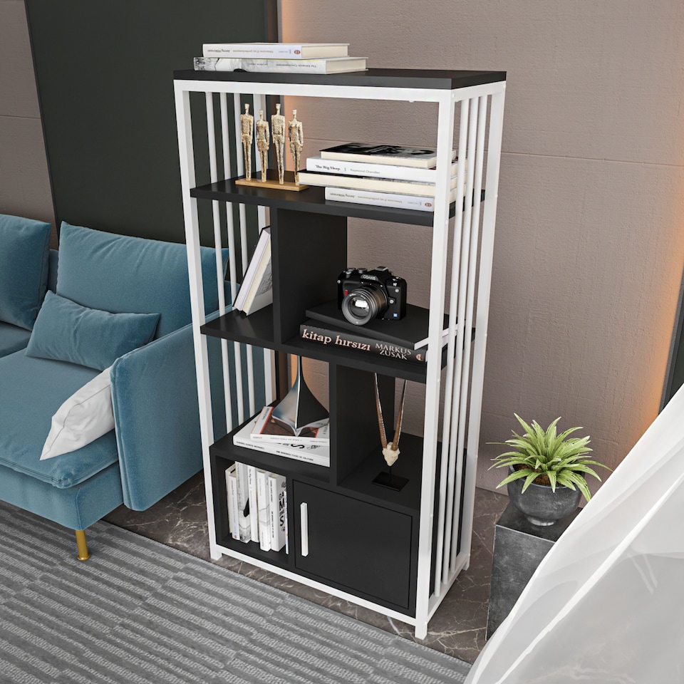 image 1 of Decorotika Valero 3-tier Bookcase with Metal Frame and Cabinet - W 60 cm x H 120 cm x D 29.6 cm