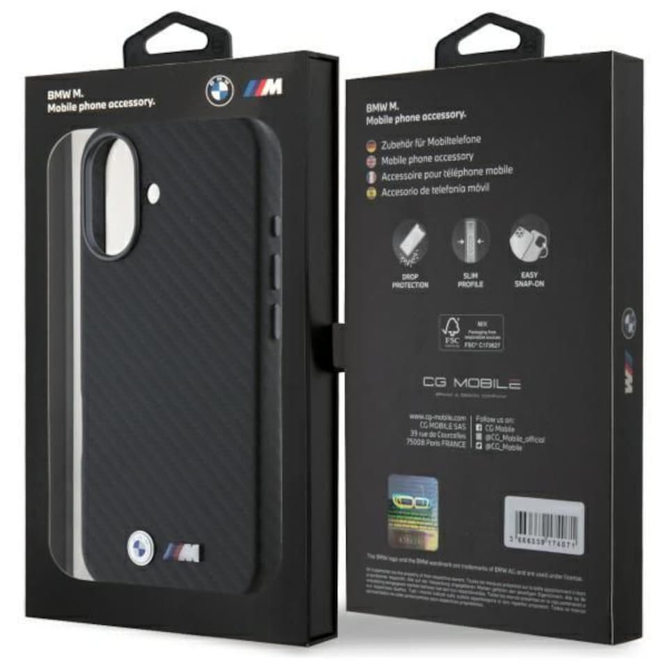 image 1 of BMW M Series Carbon Wrapped Metal Logo Hardcase for iPhone 16 6.1 Black - BMHCP16S23PUFWC