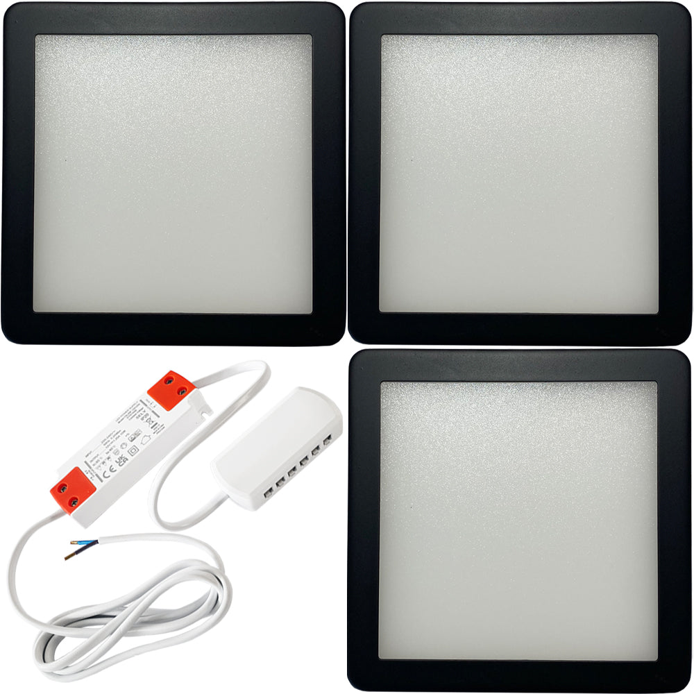 3-Pack Matt Black Ultra-Slim LED Under Cabinet Lighting Kit with Driver - Warm White Light