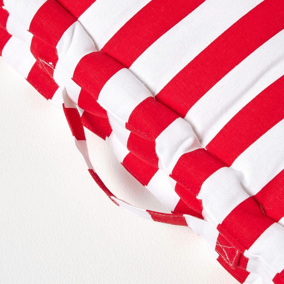 image 1 of Homescapes Cotton Red Thick Stripe Floor Cushion - 50 x 50 cm | Red | 50 x 50 cm