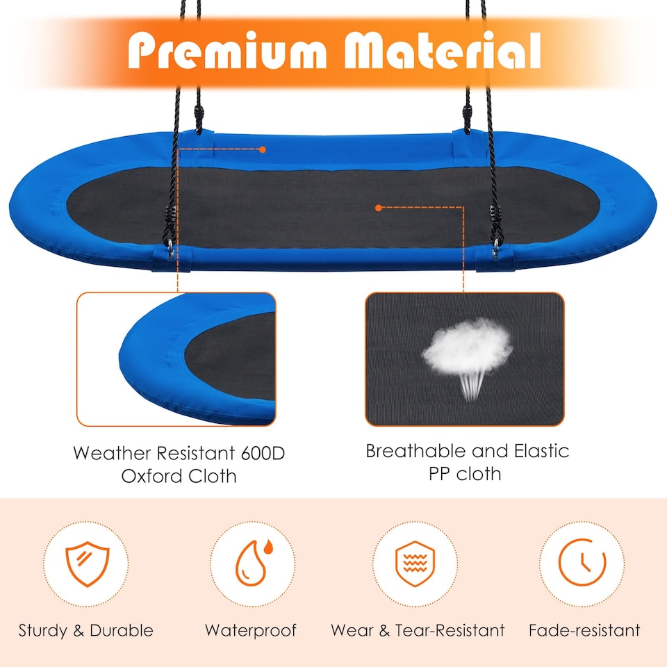 image 1 of COSTWAY Oval Swing Tree Swing with Adjustable Heights Blue