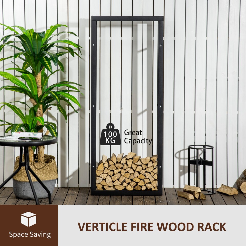 image 1 of HOMCOM 150cm Metal Firewood Log Holder Rack Elevated Design, Base Side Rails