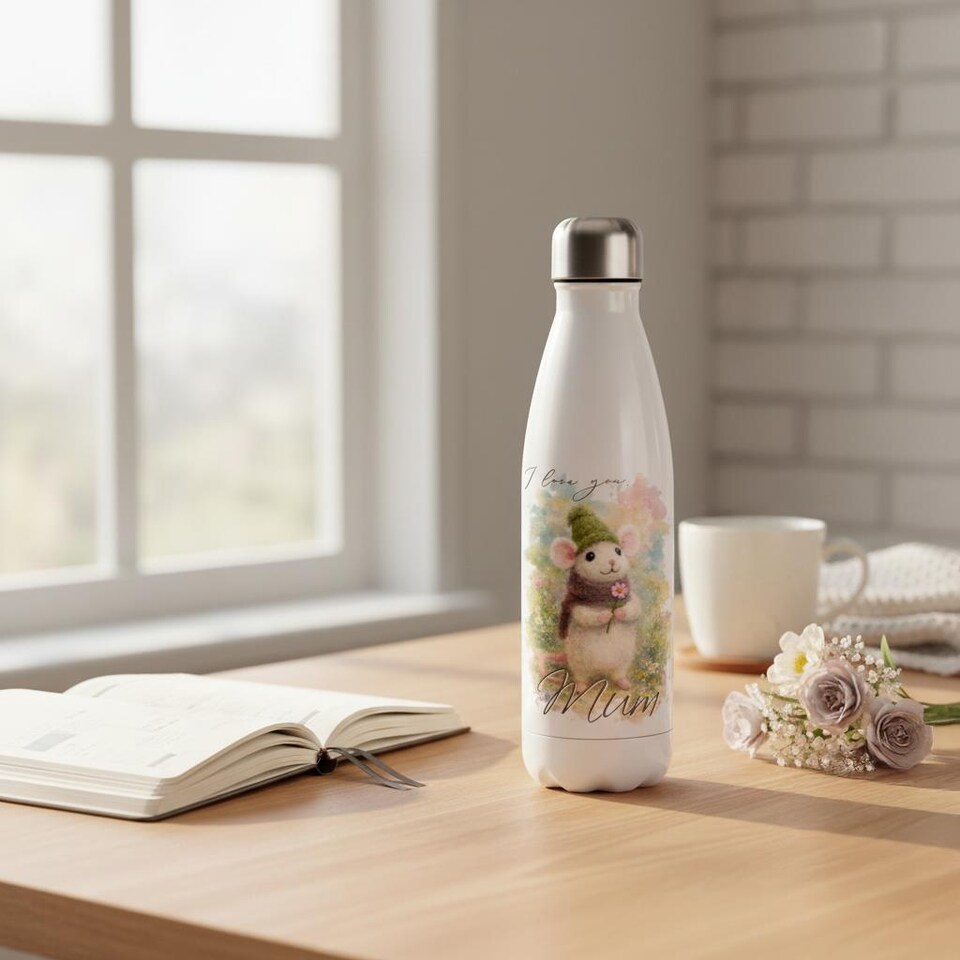 image 1 of Fuzzy Mouse Reusable Metal Water Bottle - For Mum