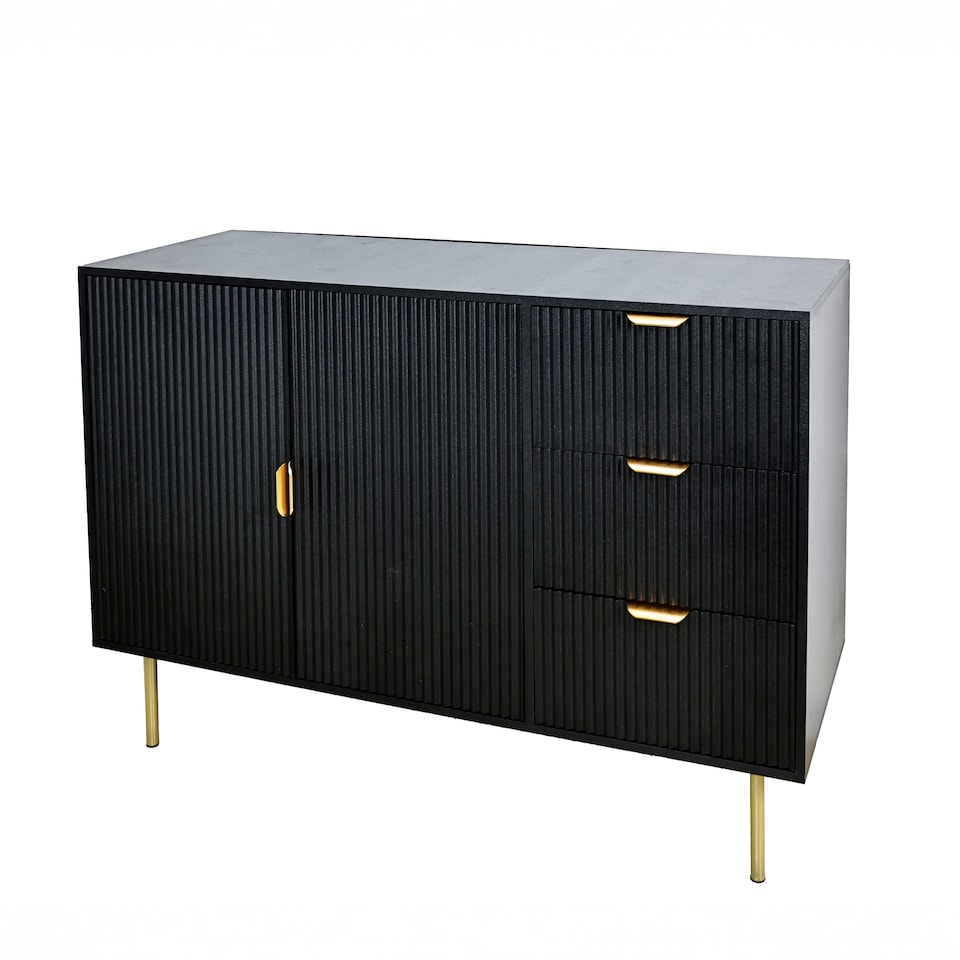 image 1 of OHS Ribbed Sideboard Table Modern Drawer Shelf Cabinet Storage | Black