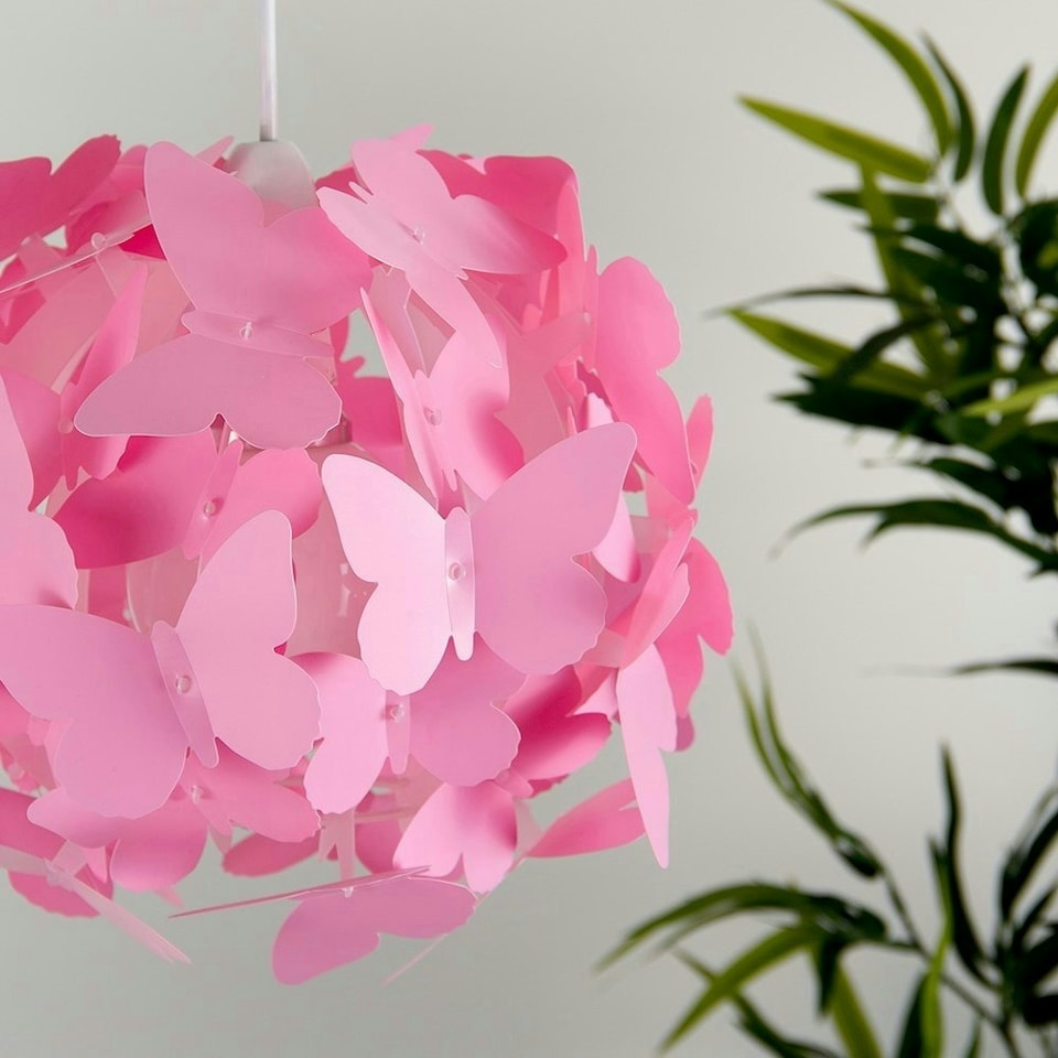 image 1 of ValueLights Modern Bright Pink Butterfly Girl's Ceiling Pendant Lamp Shade
