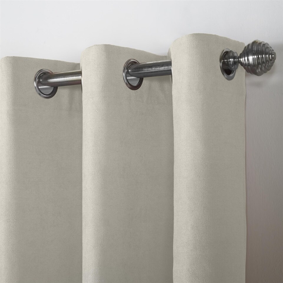 image 1 of Velvet Chenille Eyelet Curtains Ready Made Pair - 142cm x 229cm - Cream