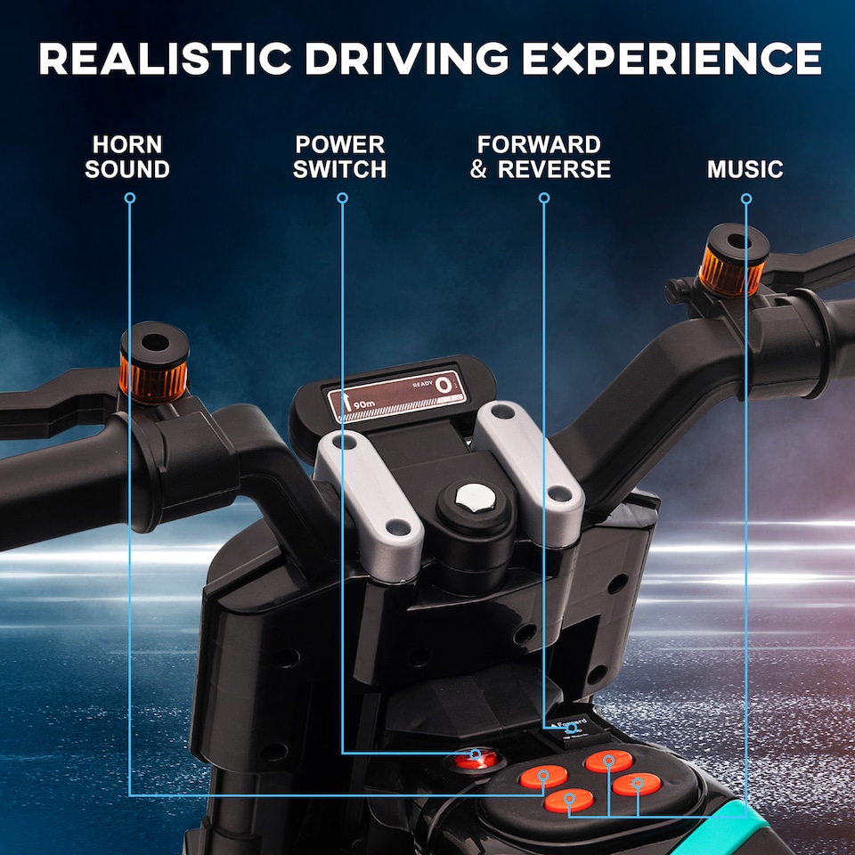 image 1 of HOMCOM 6V Kids Electric Ride On Motorcycle Vehicle with Siren, Horn, Headlights, Music, Training Wheels, for Outdoor Play, Ages 3-5 Years - Black