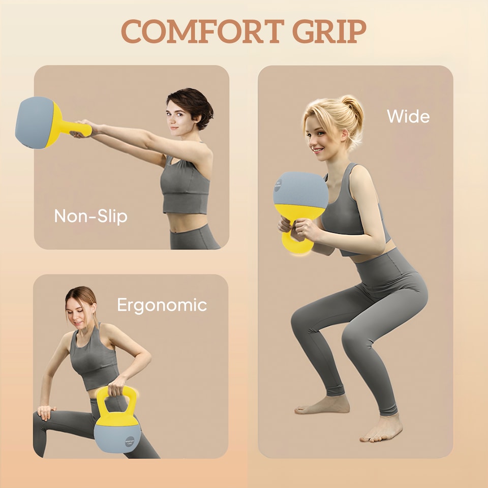 image 1 of SPORTNOW Soft Kettlebell, 4/6/8/10/12kg Kettle Bell with Non-Slip Handle for Home Gym Weight Lifting and Strength Training, Yellow and Grey | Yellow | 12