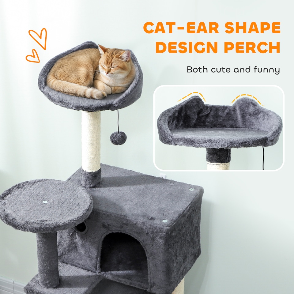 image 1 of 140cm PawHut Cat Tree with Sisal Scratching Posts, Cat Houses, Dark Grey