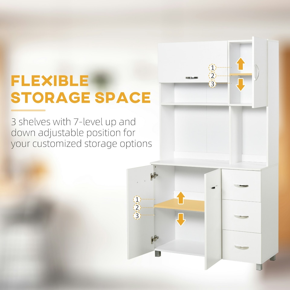 image 1 of HOMCOM Freestanding Kitchen Cupboard Storage Unit  Drawers Handles Shelf
