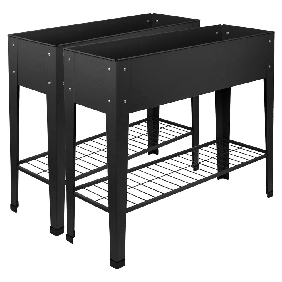 image 1 of Harbour Housewares Elevated Raised Garden Beds with Legs & Storage Shelf - Anthracite - Pack of 2 Black