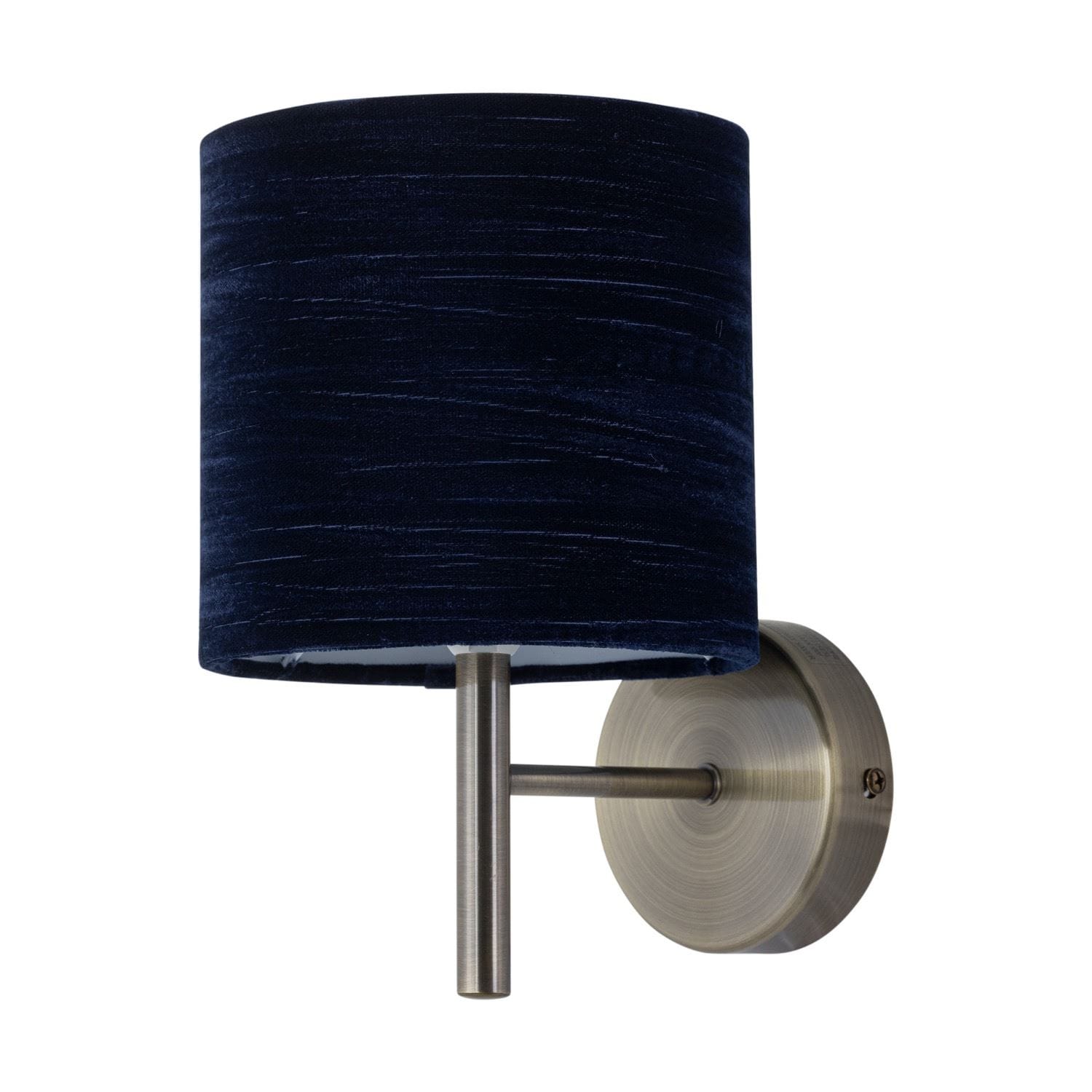 First Choice Lighting Brea - Antique Brass Wall Light with Navy Blue Crushed Velvet Shade in Gold