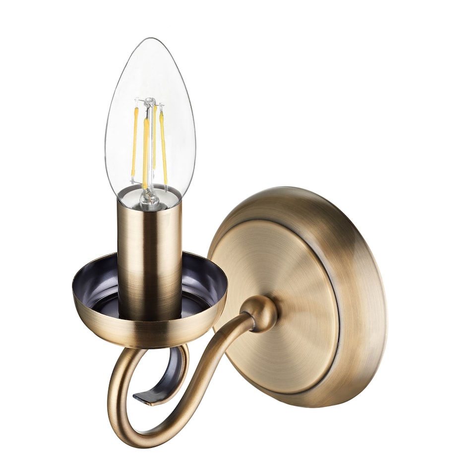 image 1 of Traditional Antique Brass Wall Light Fitting with Scroll Arm and Pull Switch | Gold