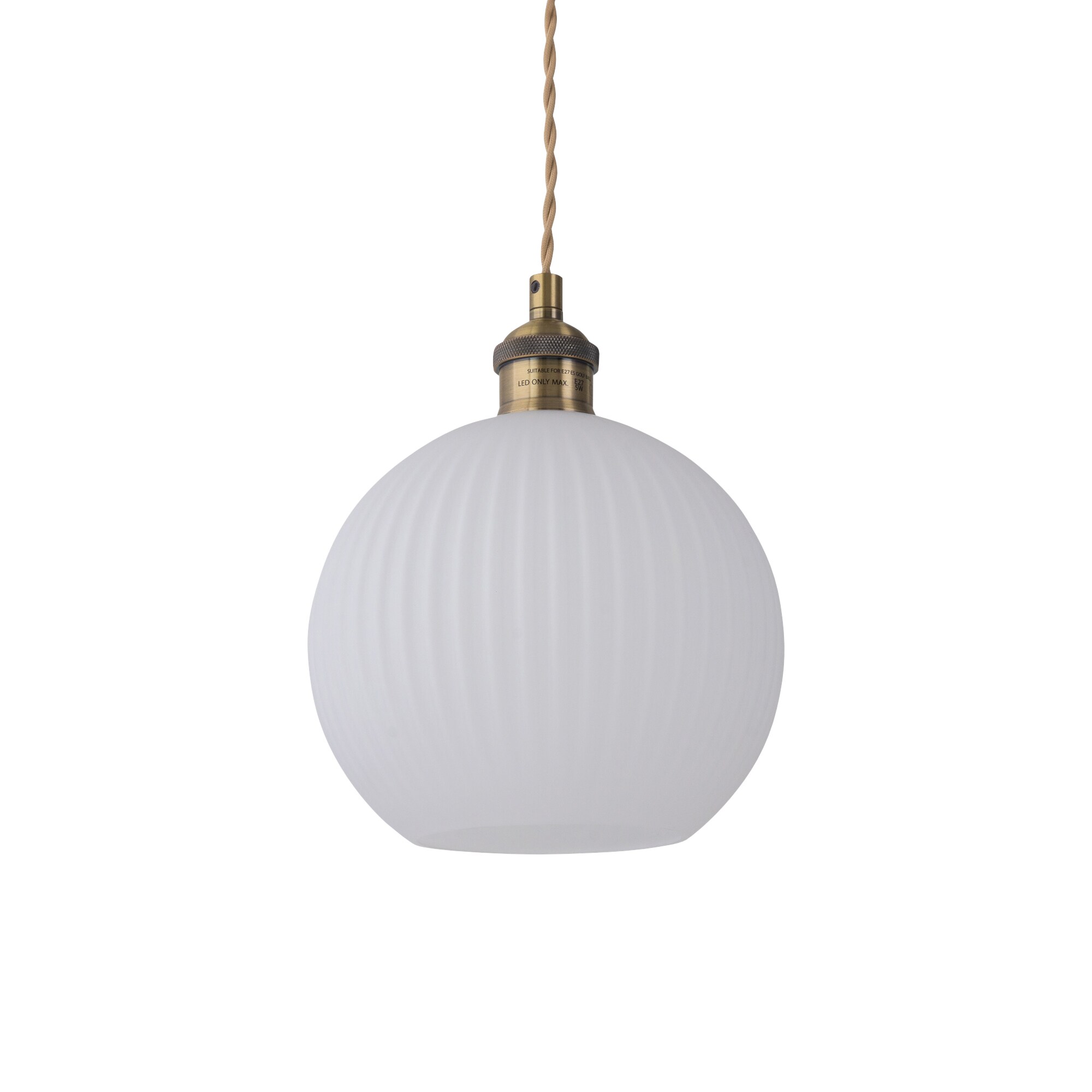 Betchley Antique Brass Braided Pendant with White Ribbed Glass Shade