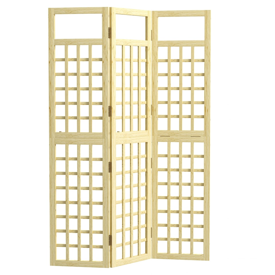 image 1 of Outsunny 3-Panel Wooden Garden Privacy Screen, Natural Finish Yellow