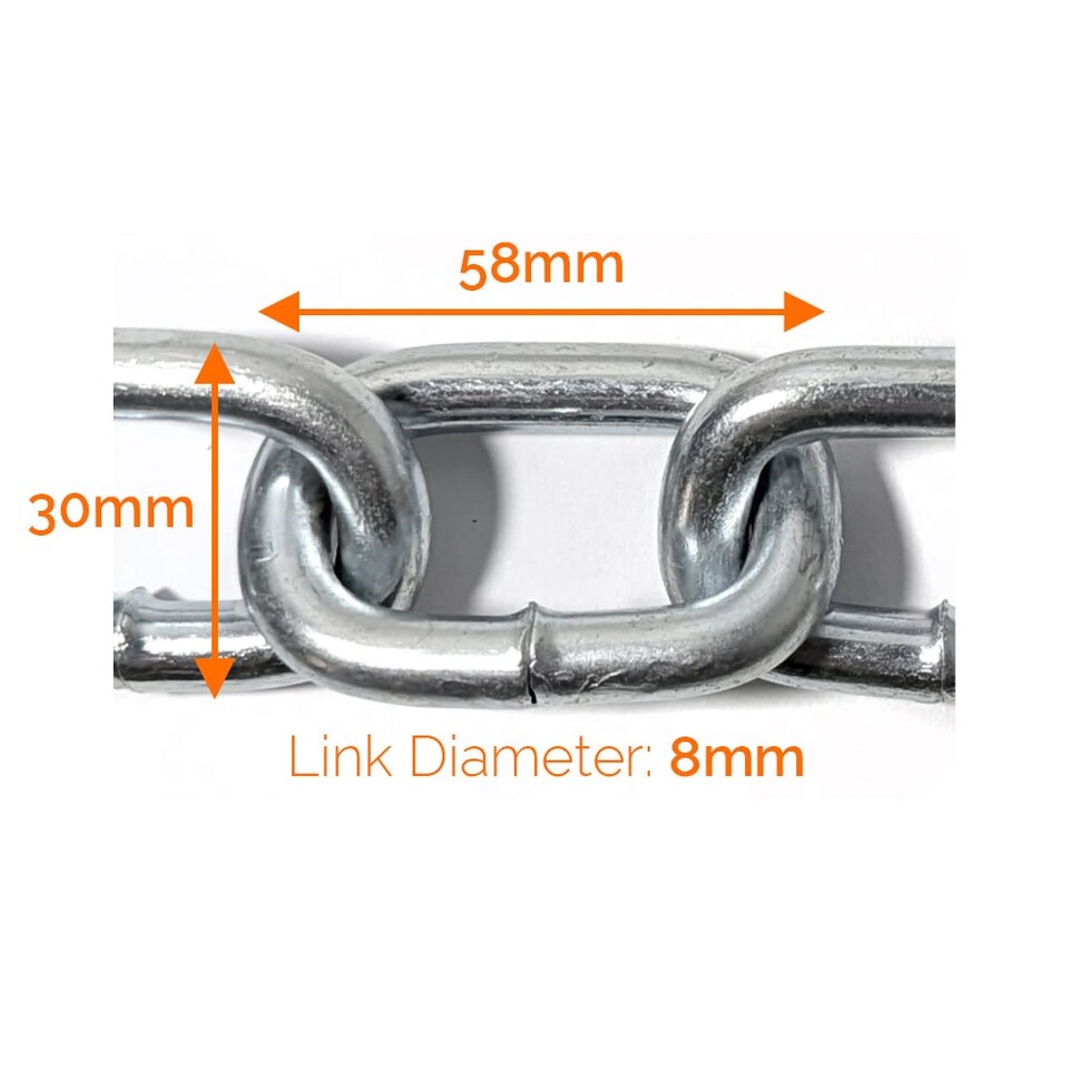 image 1 of Elixir Gardens Heavy Duty Galvanised Steel Chain 2-8mm Zinc Plated Welded Links. 8mm x 5m