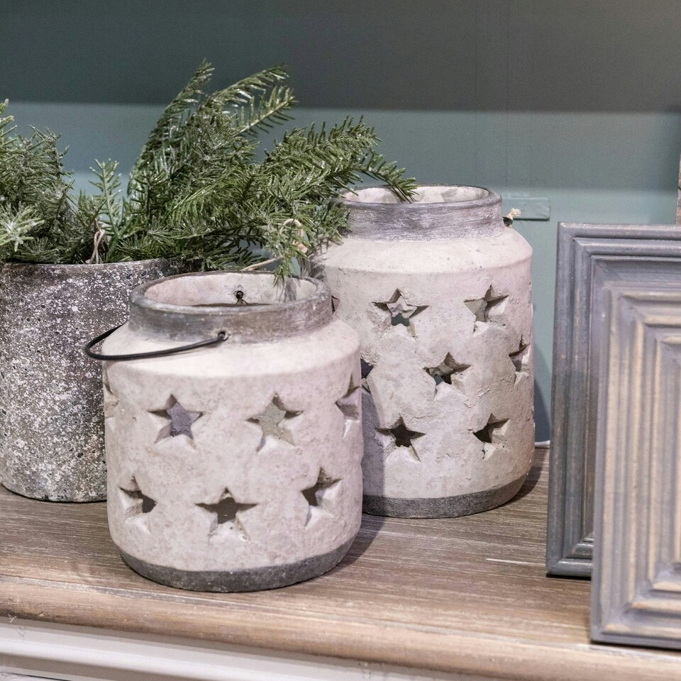 image 1 of Hill Interiors Bloomville Stone Star Candle Lantern - Stone - 23cm x 18cm x 18cm