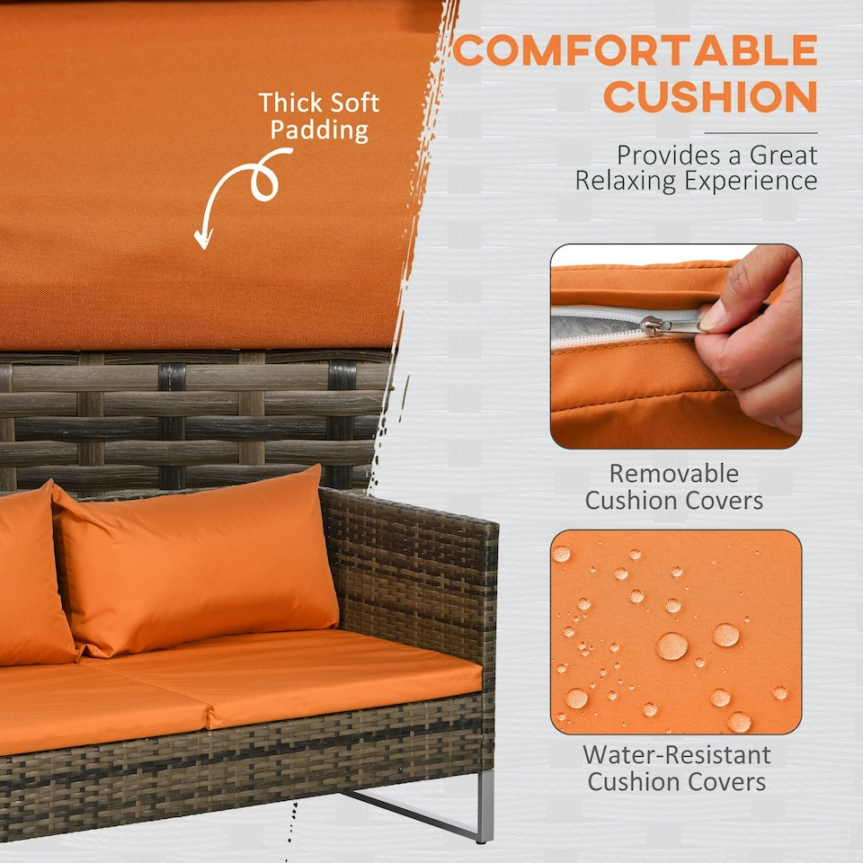 image 1 of Outsunny 4Pcs Patio Rattan Sofa Garden Furniture Set with Table Cushions Orange