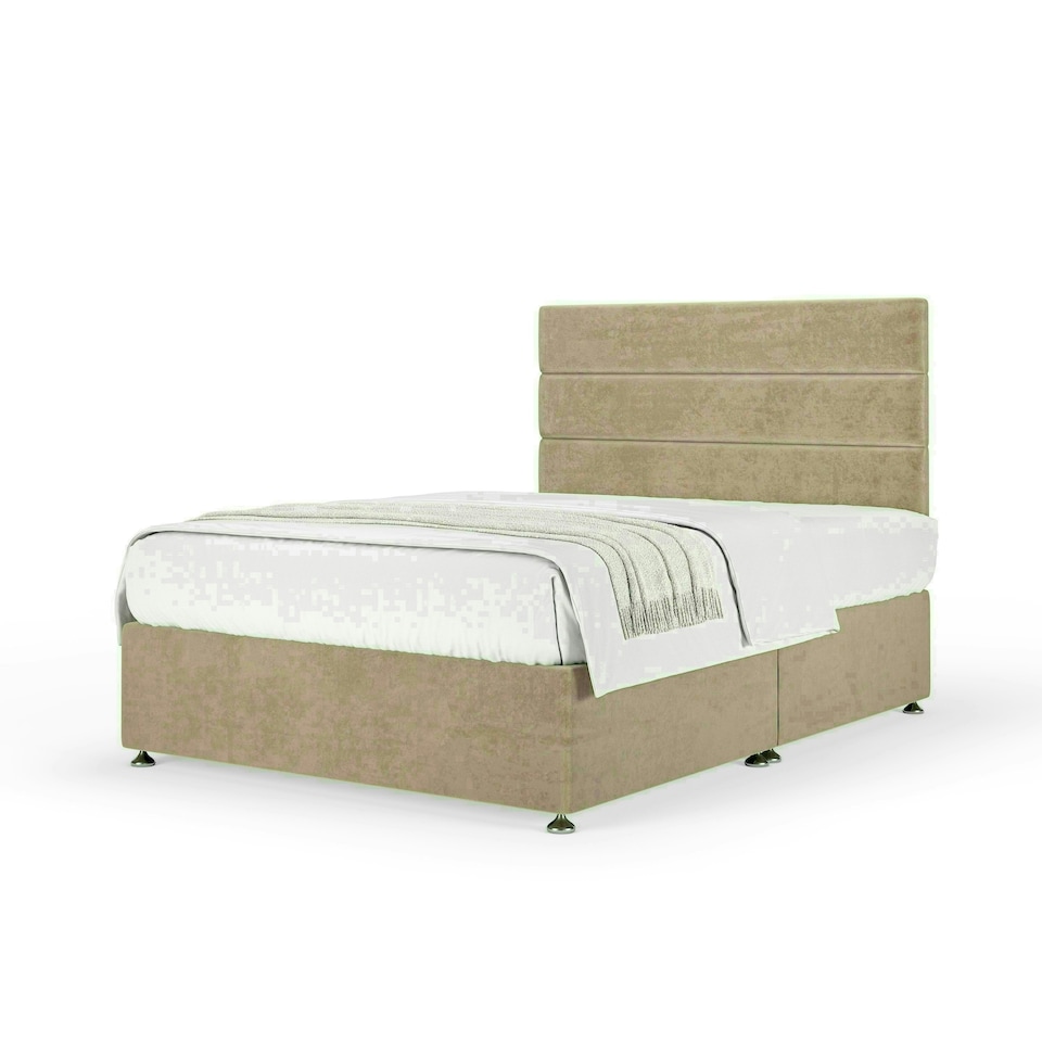 Mink Naples Velvet No Drawer Divan Base and Milan Headboard Small Double