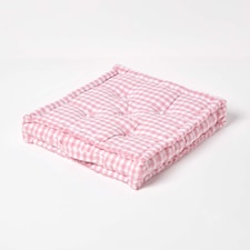 Homescapes Cotton Gingham Check Pink Floor Cushion - 50 x 50 cm | Pink | 50 x 50 cm