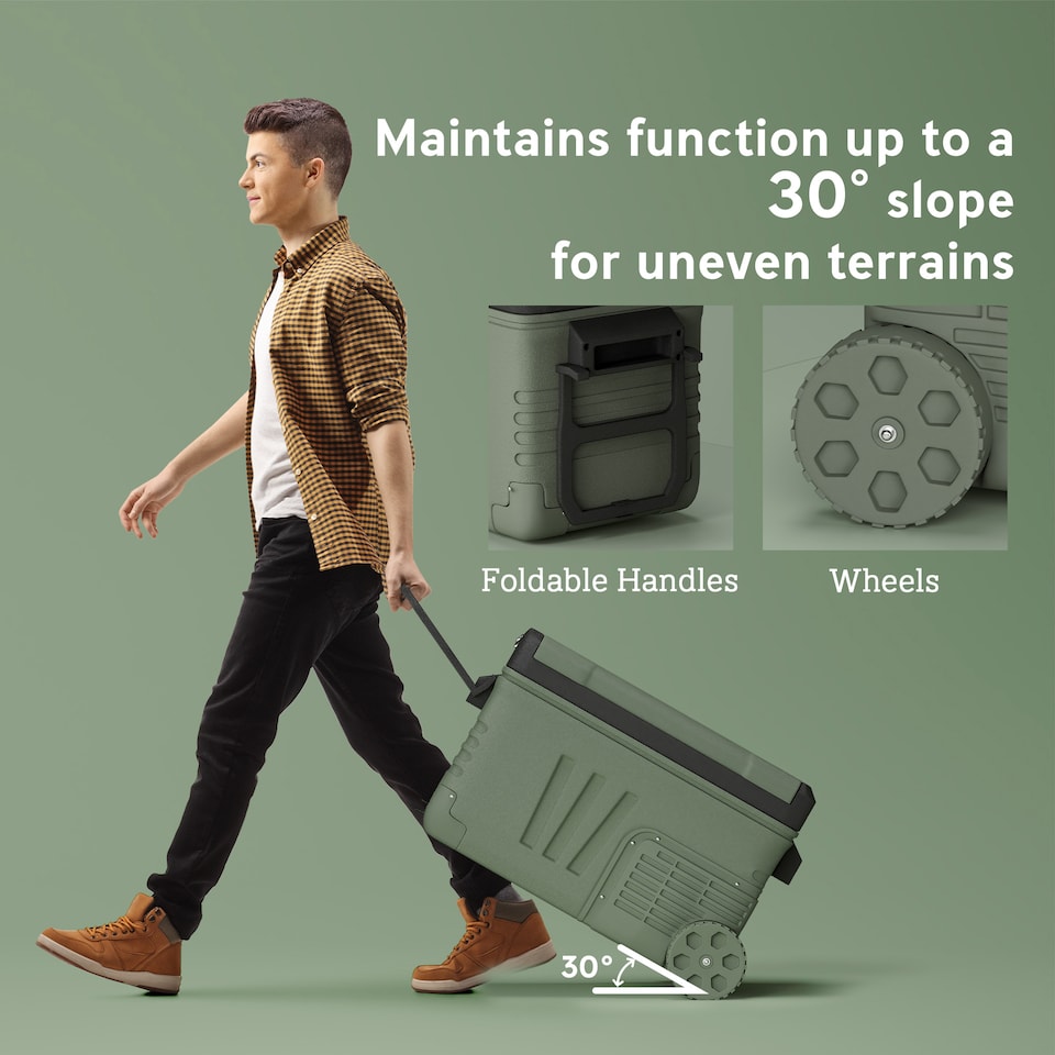 image 1 of Outsunny 33L Car Fridge Freezer Dual Zone, Portable Camping Fridge 12V/24V DC & 100-240V AC, Electric Cool Box -20℃-20℃ with Wheels and LED Light, for Travel, RV, Road Trip, Picnic [Energy Class E]