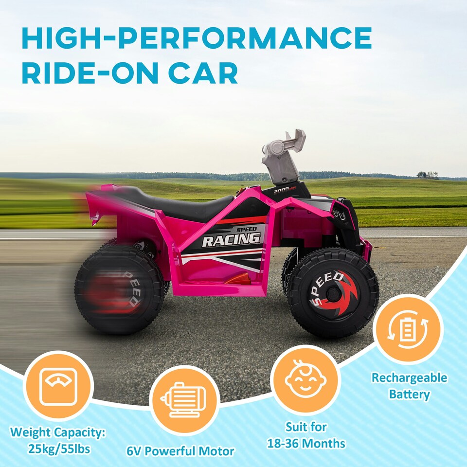 image 1 of HOMCOM Electric Quad Bike, 6V Kids Ride-On ATV, for Ages 18-36 Months - Pink