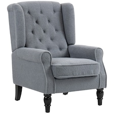 HOMCOM Accent Armchair Home Furniture Retro Tufted Club Fabric Grey Grey