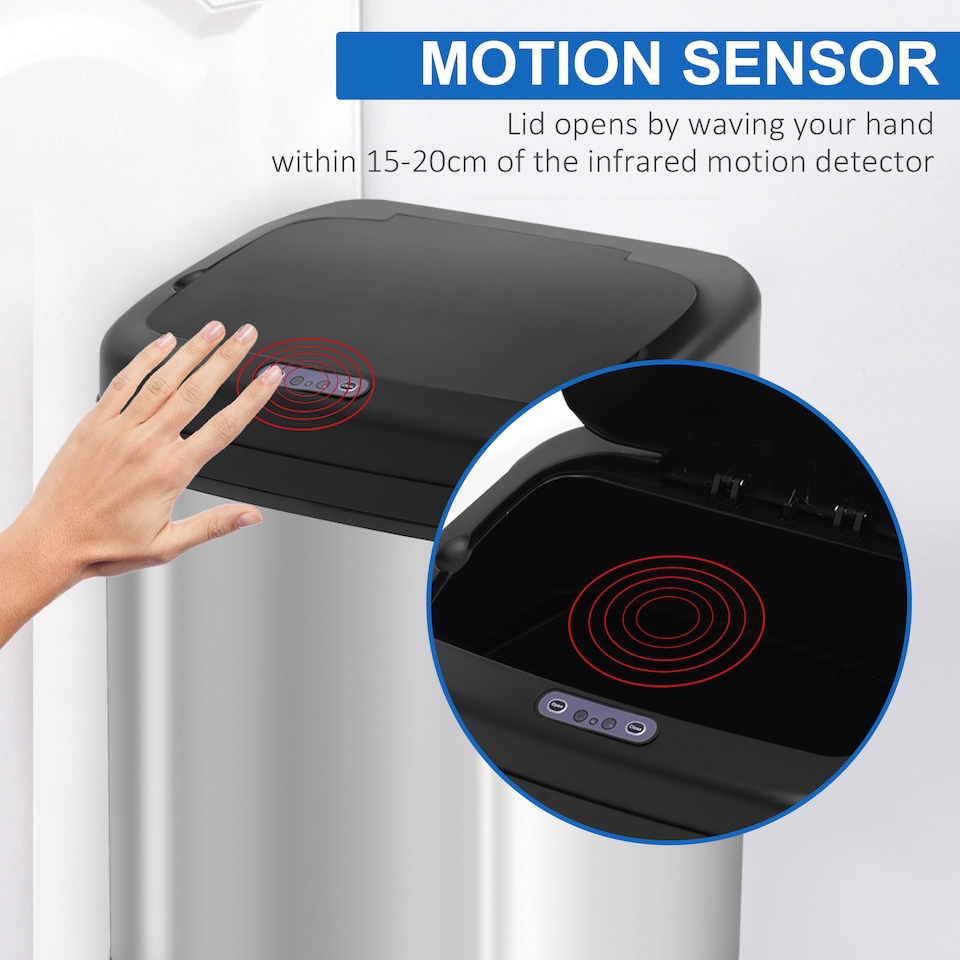 image 1 of HOMCOM 20L LUXURY Automatic Sensor Dustbin Kitchen Waste Bin Rubbish Trashcan Auto Dustbin Stainless Steel with Bucket | Chrome | 1