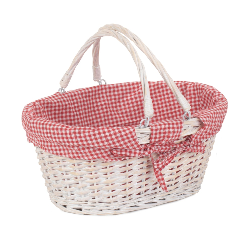 image 1 of Large White Swing Handle Wicker Shopper Lining Red | Red And White Checked | L