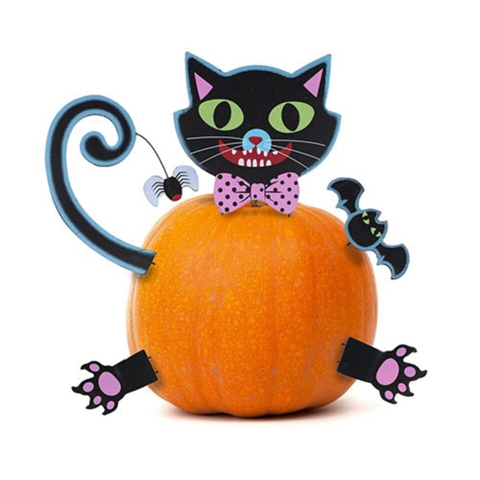 Wooden Black Cat Halloween Pumpkin Decoration Kit