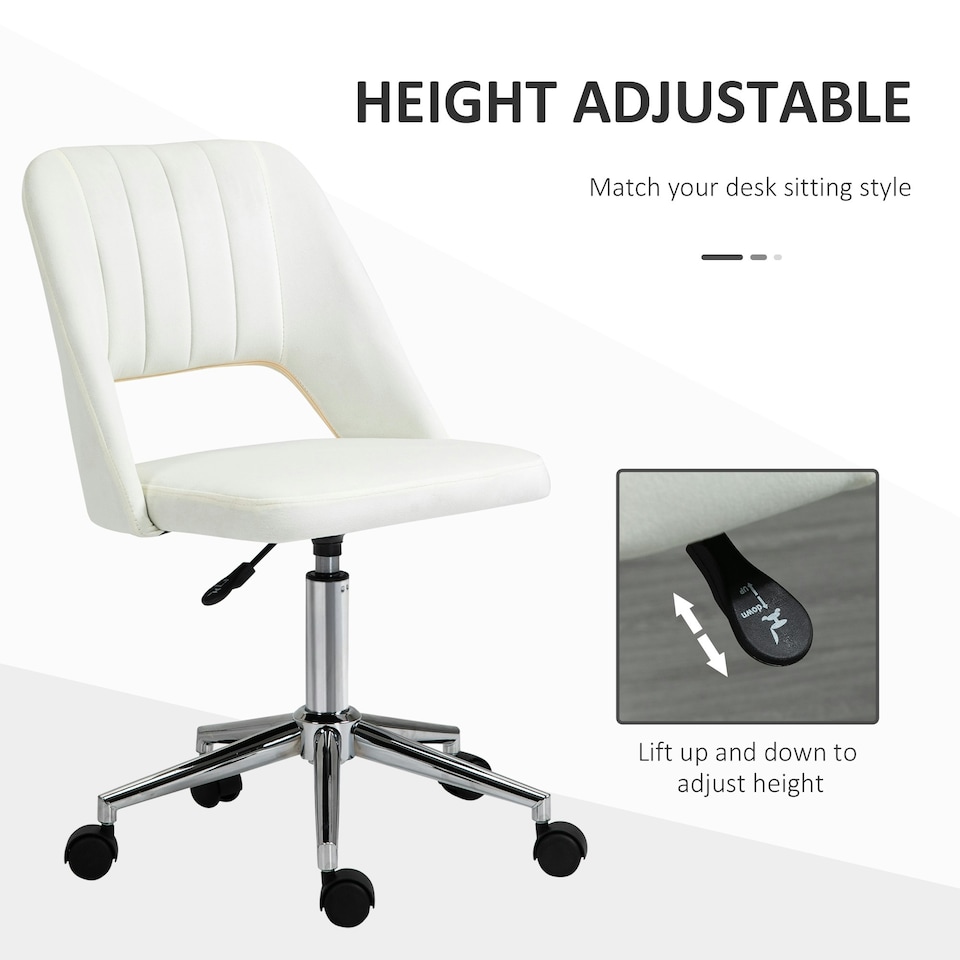 image 1 of Vinsetto Mid-Back Swivel Home Office Chair Scallop Computer Chair Cream White