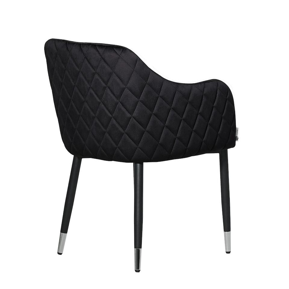 image 1 of Set of 2 Verona Velvet Dining Chairs with Quilted Back & Black Legs - Modern Accent Chair with Silver Foot Tips | Black