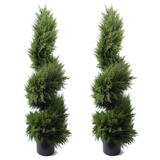 Pair 120cm Premium Artificial Cypress Spiral Topiary | Green | 4ft