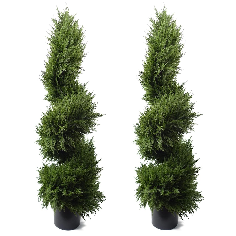 image 1 of Pair 120cm Premium Artificial Cypress Spiral Topiary | Green | 4ft