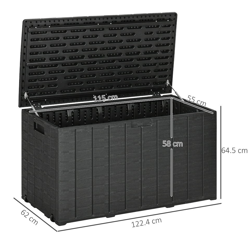 image 1 of Outsunny 336 Litre Rolling Outdoor Garden Storage Box, Plastic Container, Black | Black
