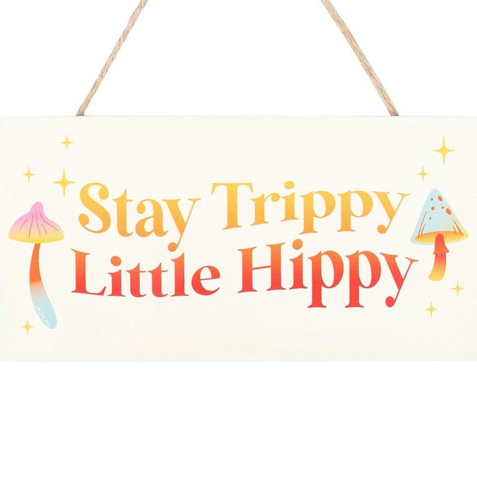 image 1 of Something Different Stay Trippy, Little Hippy Hanging Sign - White/Orange/Red - One Size
