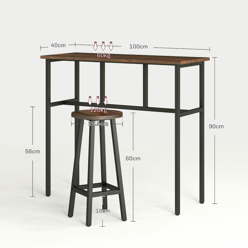 image 1 of HOMCOM 6-Piece Industrial Bar Table Set, 2 Kitchen Tables with 4 Stools, Brown