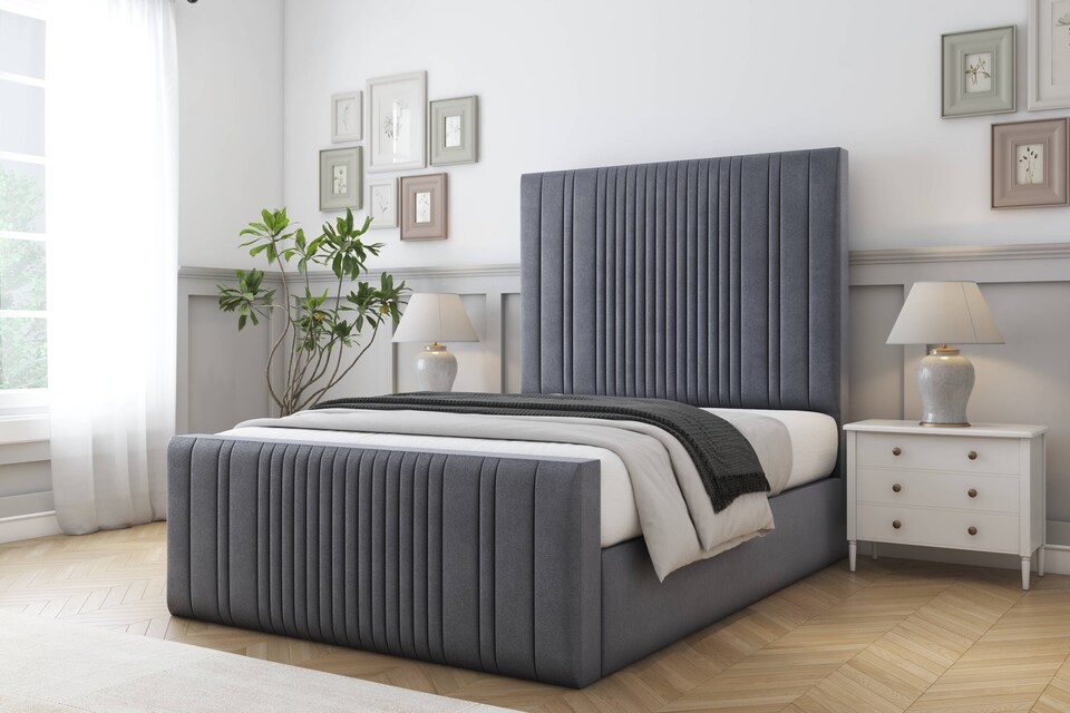 image 1 of Sloomy Kingsley Steel Plush Bed Frame With 50" Upholstered Headboard 6' Super King