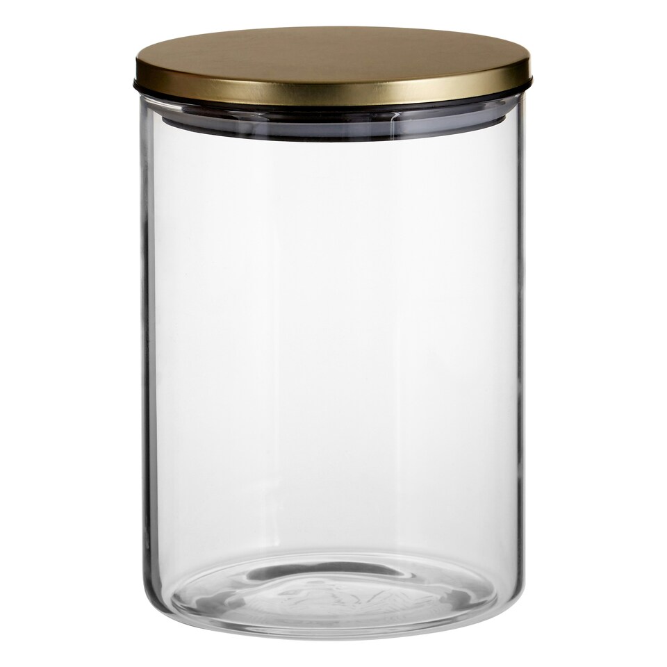 image 1 of Interiors by Premier 1300ml Gold Lid Storage Jar, Clear Glass with Airtight Silicone Seal and Gold-Coloured Metal Lid