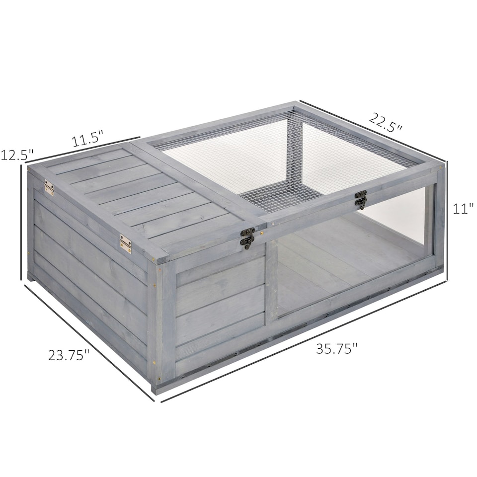 image 1 of PawHut Tortoise House w/ Mesh Roof, Small Pet Reptile Wooden House - Grey