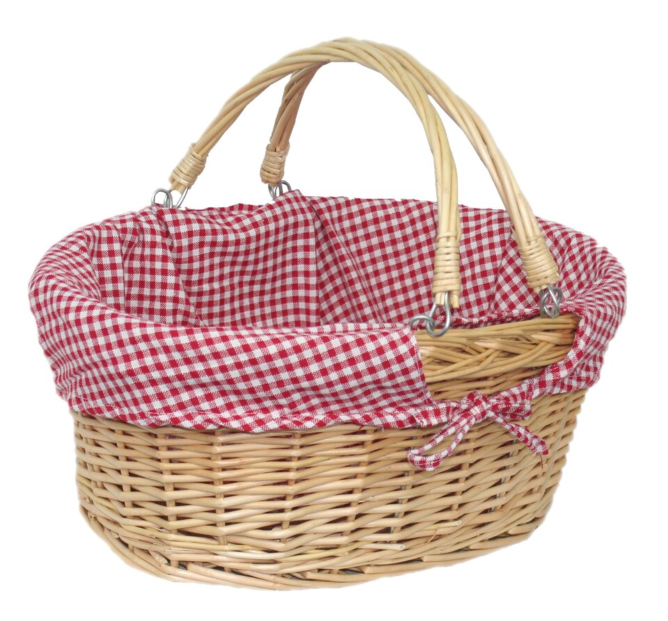 image 1 of Small Swing Handle Shopping Basket With Red and White Check | Red | Red Checked | L
