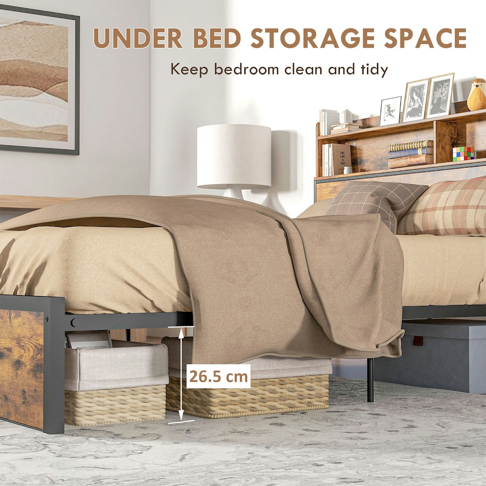 image 1 of HOMCOM 5.2FT King Bed Frame with Storage Headboard and Under Bed Storage