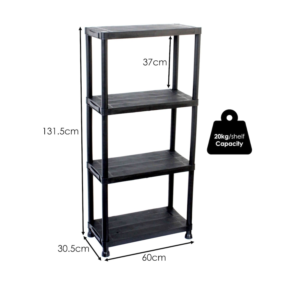 image 1 of 4 Tier Black Plastic Heavy Duty Shelving Racking Storage Unit